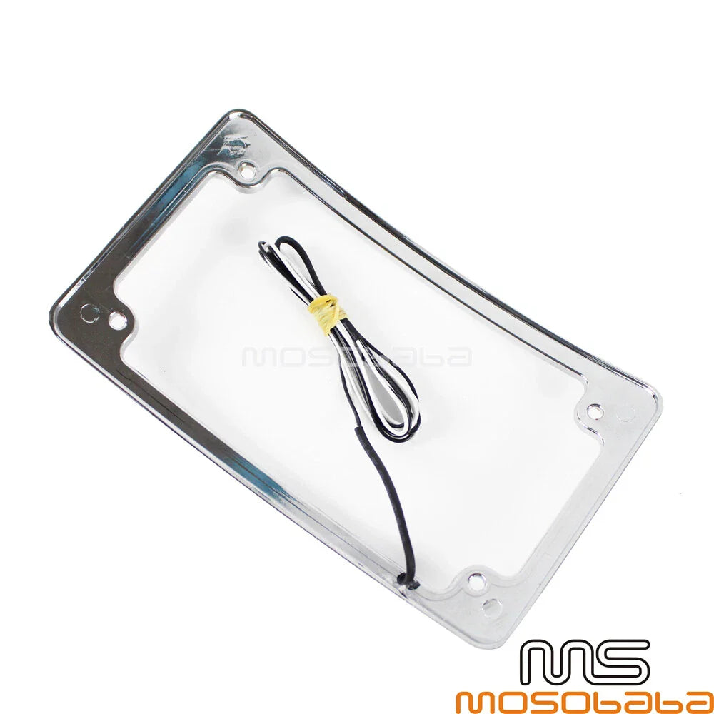 4x7 Curved License Plate Frame w/ LED Light for Harley Custom Bobber
