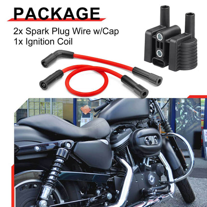 Ignition Coil & Spark Plug Wire Cap Set for Harley XL1200 XL883 (2004–2023)