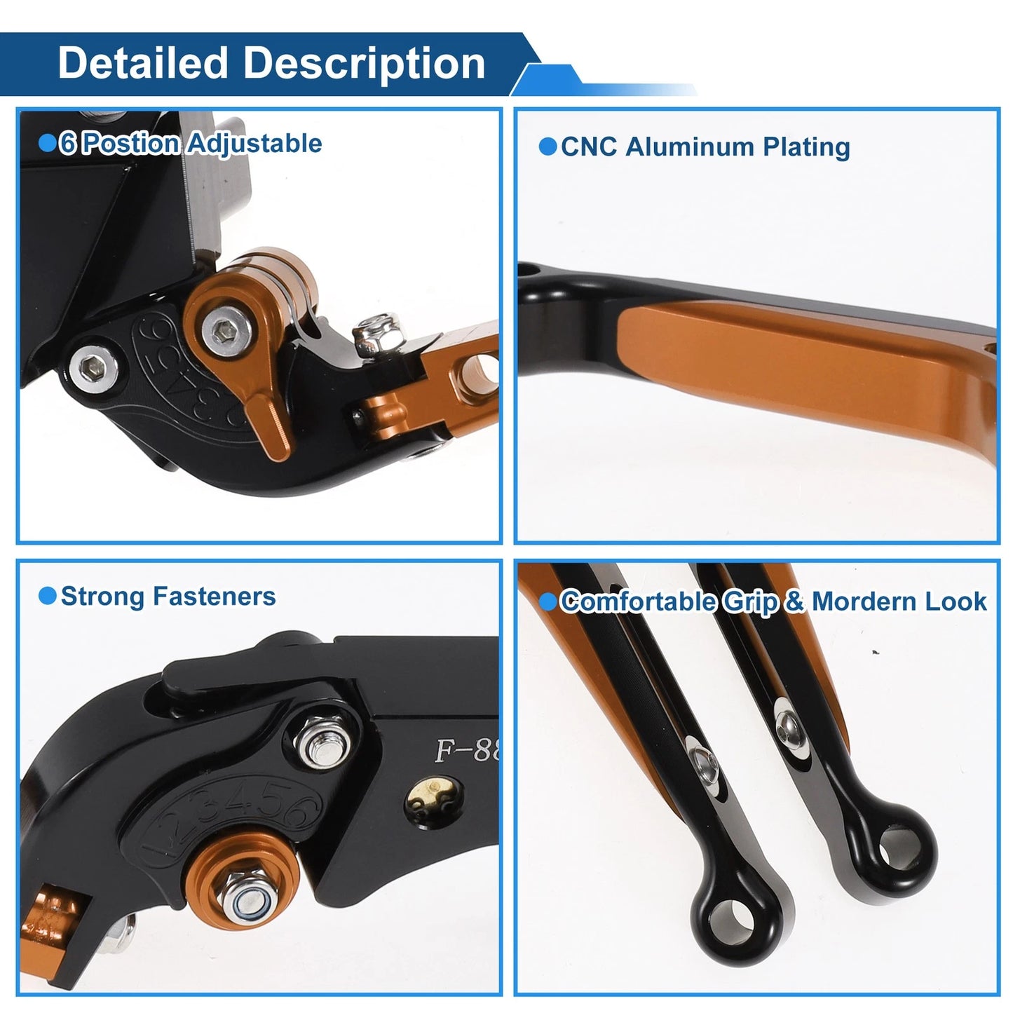 Adjustable Brake Clutch Lever for Kawasaki Z1000SX (2017–2020) Black Orange
