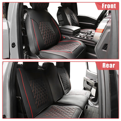 Set of 5 Front Rear Seat Covers for Ford F-150 Crew Cab (2009–2023) Black Red