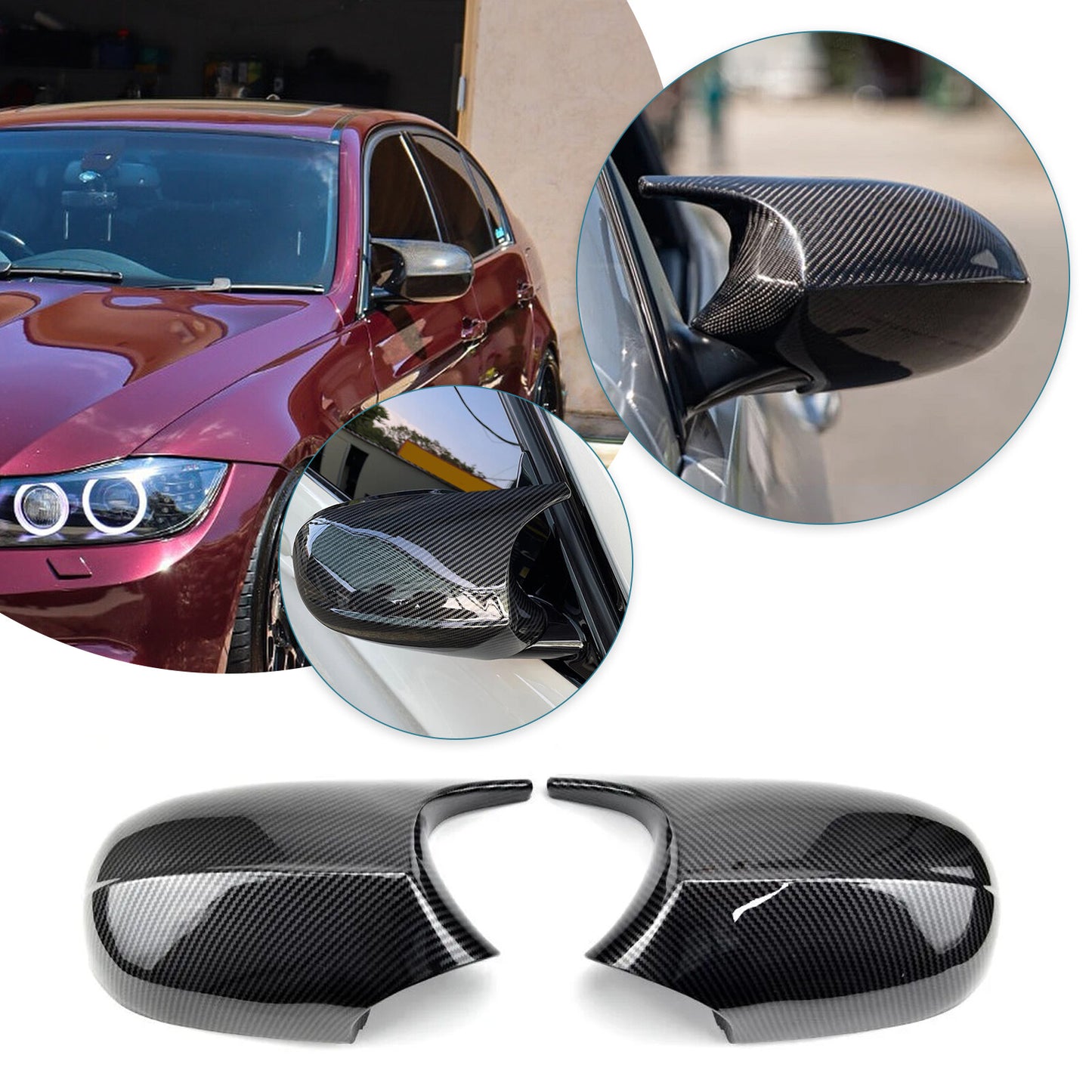 Carbon Fiber M3 Style Mirror Cover Caps for BMW E90 E92 E93 (2007–2013)