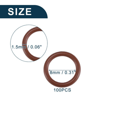 100pcs FKM Rubber O Ring Seal Gasket 8mm ID x 1.5mm CS for Universal Fit