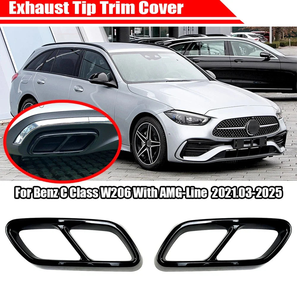 Black Exhaust Tip Trim Covers for Mercedes-Benz C-Class (2022–2025)