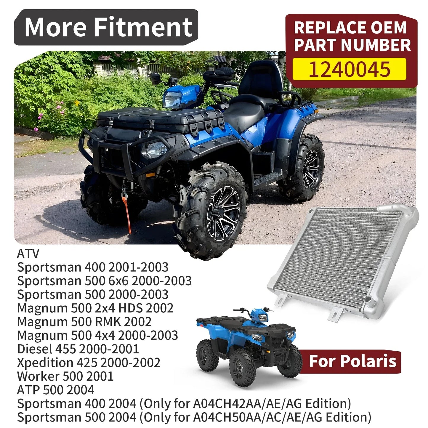 Radiator for Polaris Sportsman 400/500 Magnum Xpedition 425 (2000–2004)