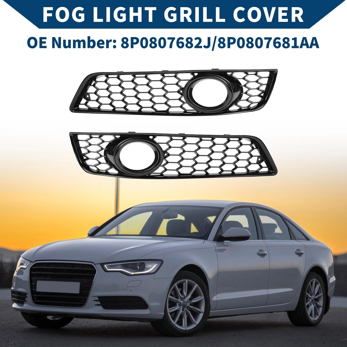 1 Pair Front Fog Light Grill for Audi A3 8P (2009–2013) No. 8P0807682J/8P0807681AA