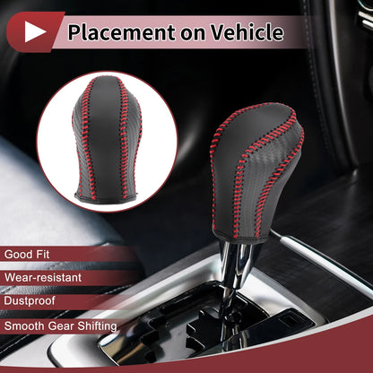 Gear Shift Knob Cover for Nissan Maxima (2016–2023) Black Red Faux Leather