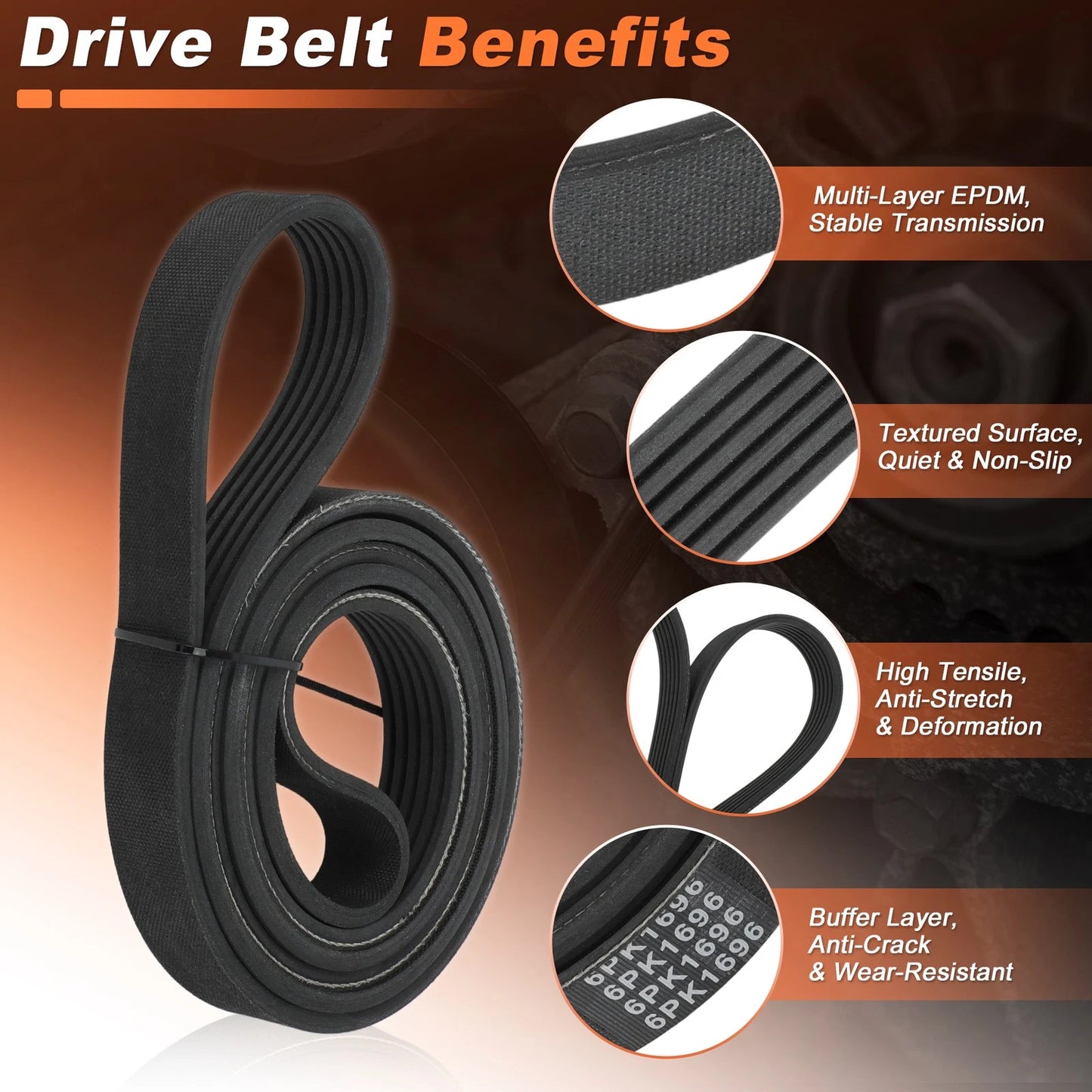 6 Ribs Serpentine Drive Belt for Chevy Silverado 1500 Tahoe Suburban (2007–2014) 12669858
