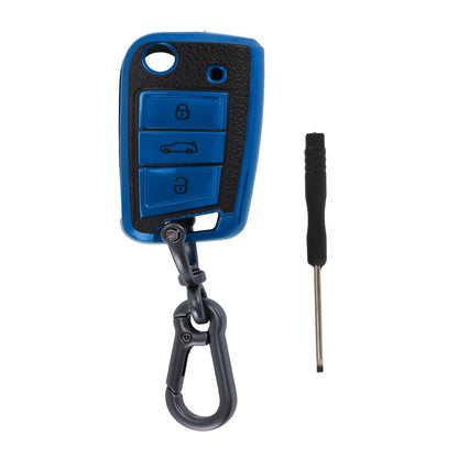 Blue TPU Car Key Case for VW Golf (2010–2023) - 3 Buttons Remote Fob