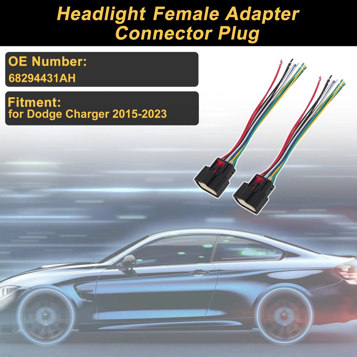 2X 12 Pin Headlight Connector Plug for Dodge Charger (2015–2023) No. 68294431AH