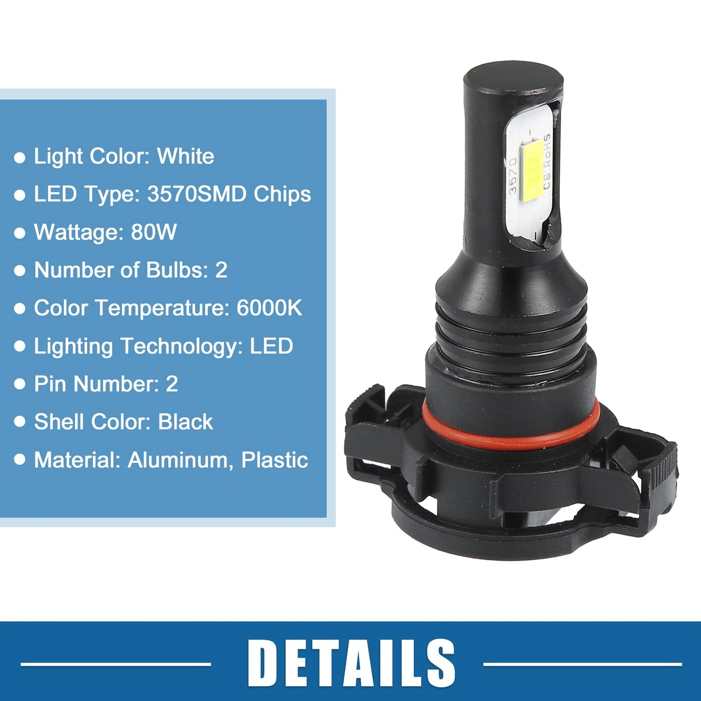Set of 2 H16 LED Fog Light Bulbs 3570 Chips for Auto Car
