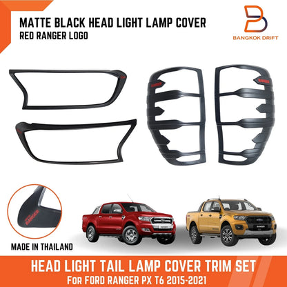 Matte Black Headlight Taillight Covers Trim for Ford Ranger T6 (2015-2021)