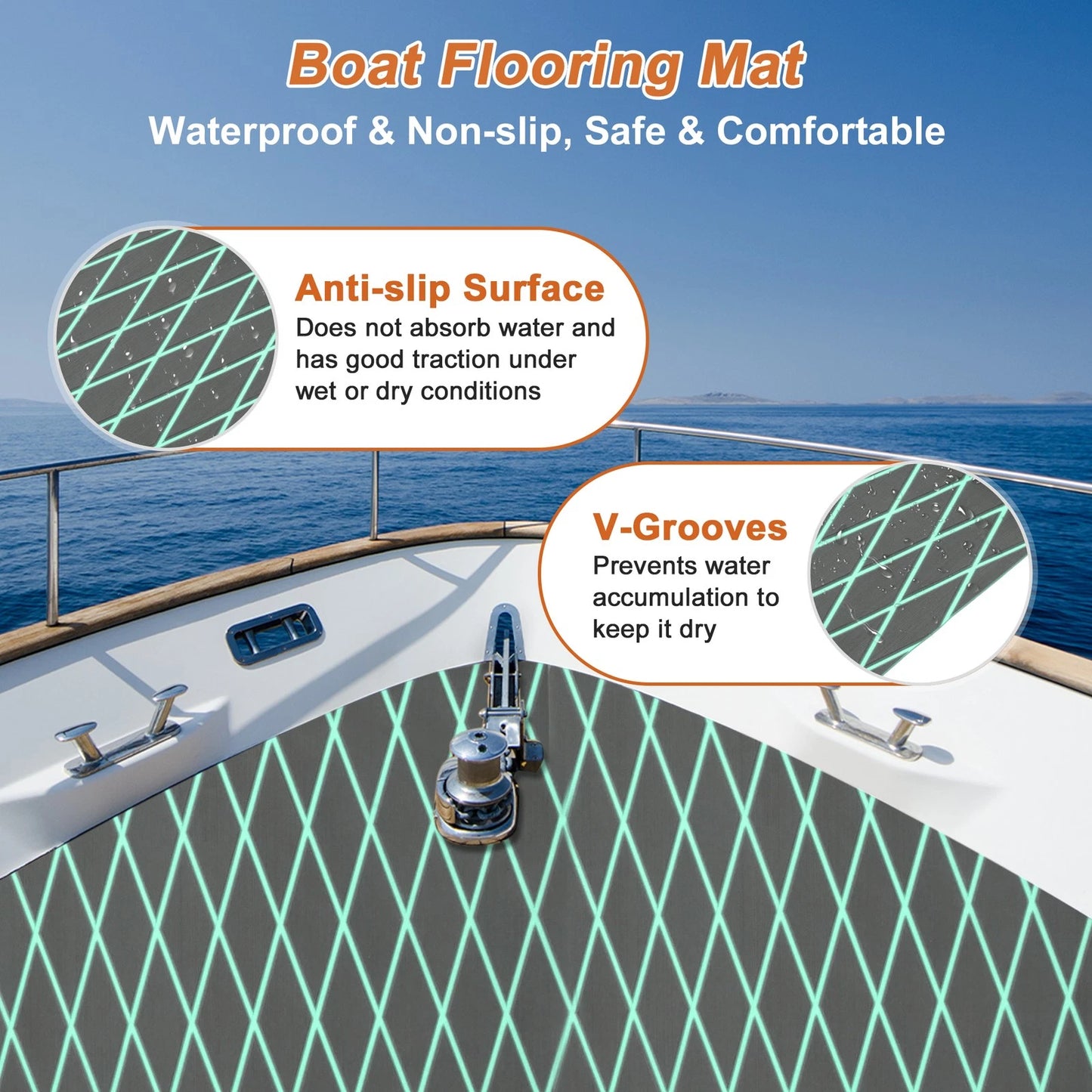 Self-Adhesive Boat Flooring Strip 96"L x 24"W Dark Gray with Green Line