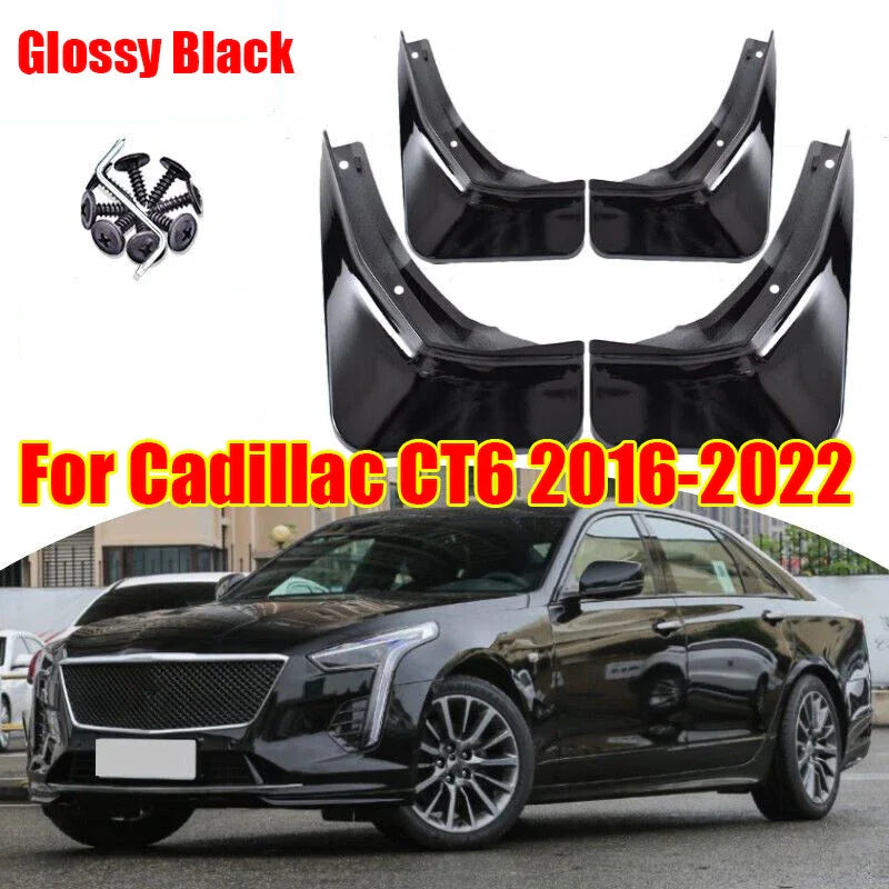 Glossy Black Mud Flaps for Cadillac CT6 (2016–2022)