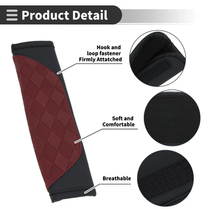 Set of 2 Red Faux Leather Seat Belt Cover Pads for Universal Fit