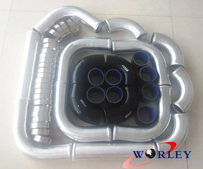 2.25" Black Aluminum Universal Intercooler Turbo Piping for Car