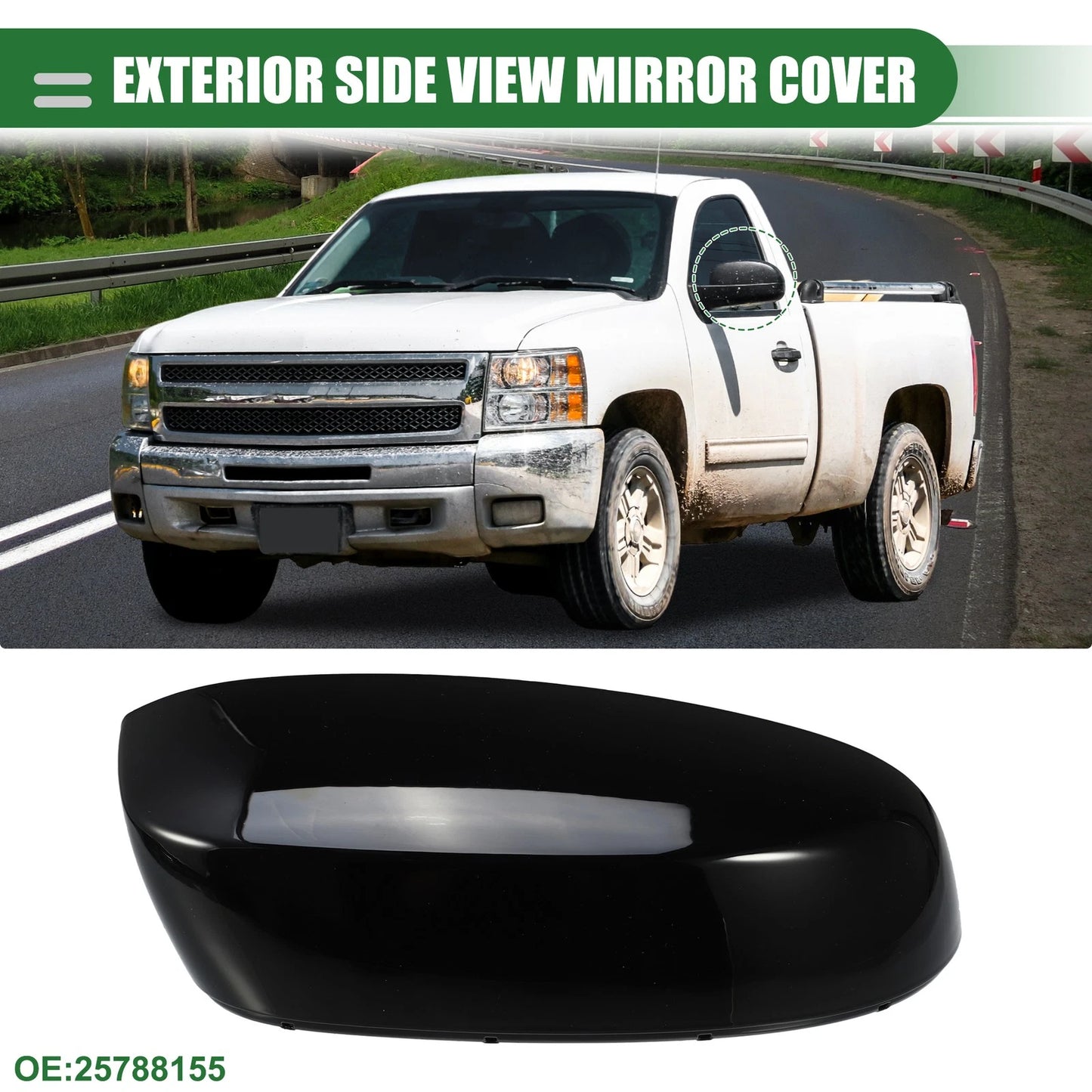 Right Rearview Mirror Cap for Chevrolet Silverado 1500 (No. 25788155) Gloss Black
