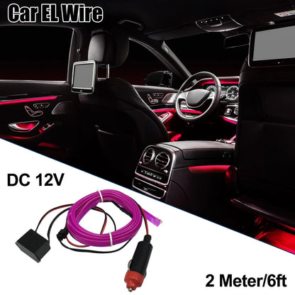 2M Neon EL Wire String Strip Tube Purple Light for Car Interior