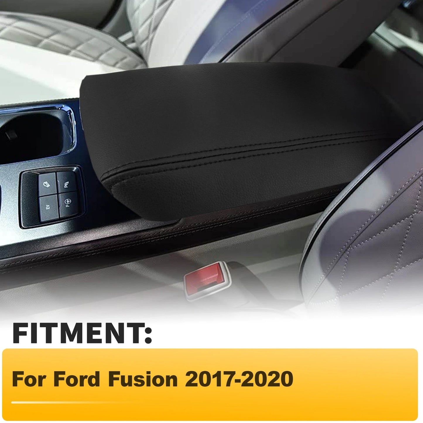 Leather Center Console Lid Armrest Cover for Ford Fusion (2017–2020)