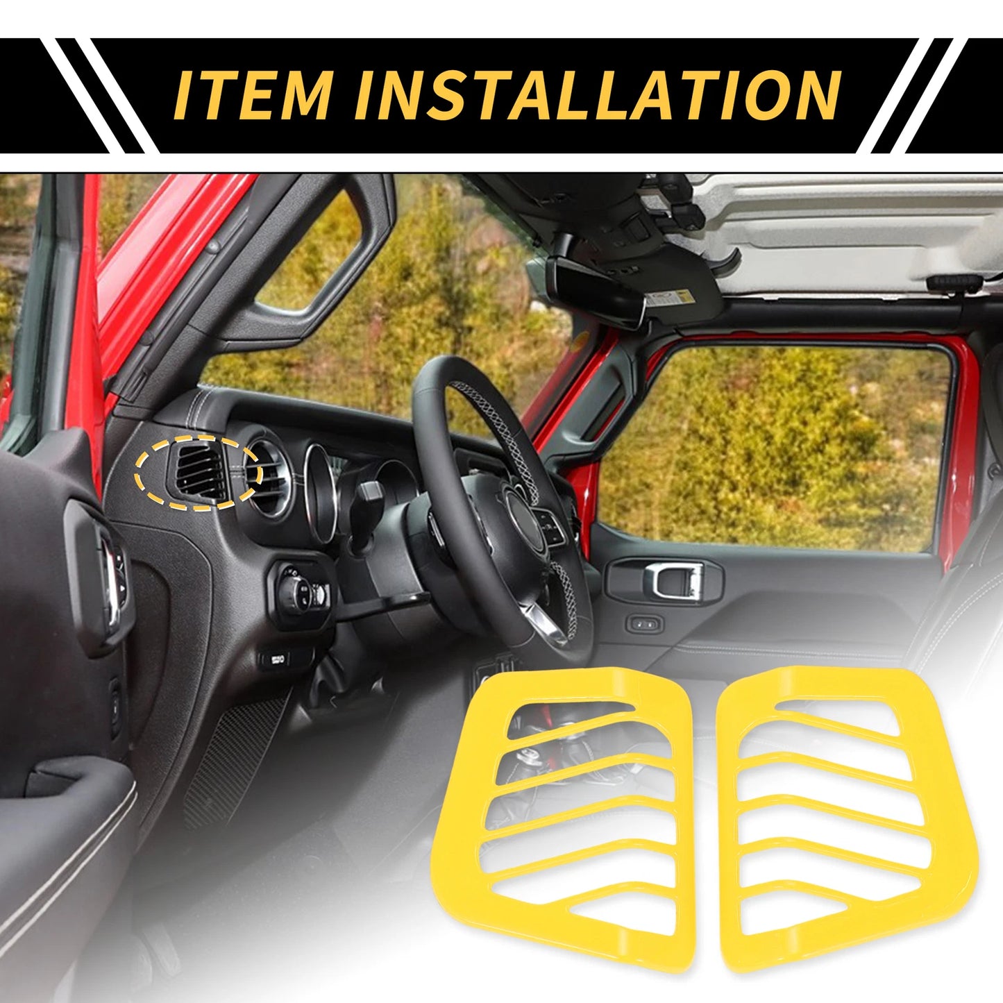 Dashboard Side Air Vent AC Outlet Cover for Jeep Wrangler JL JLU (2018–2024) Yellow