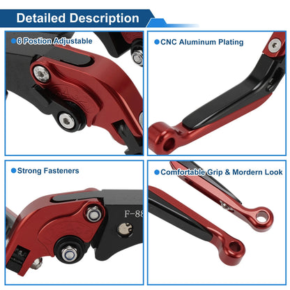 Adjustable Brake Clutch Levers for Kawasaki ZX14R (2006–2017) Red Black