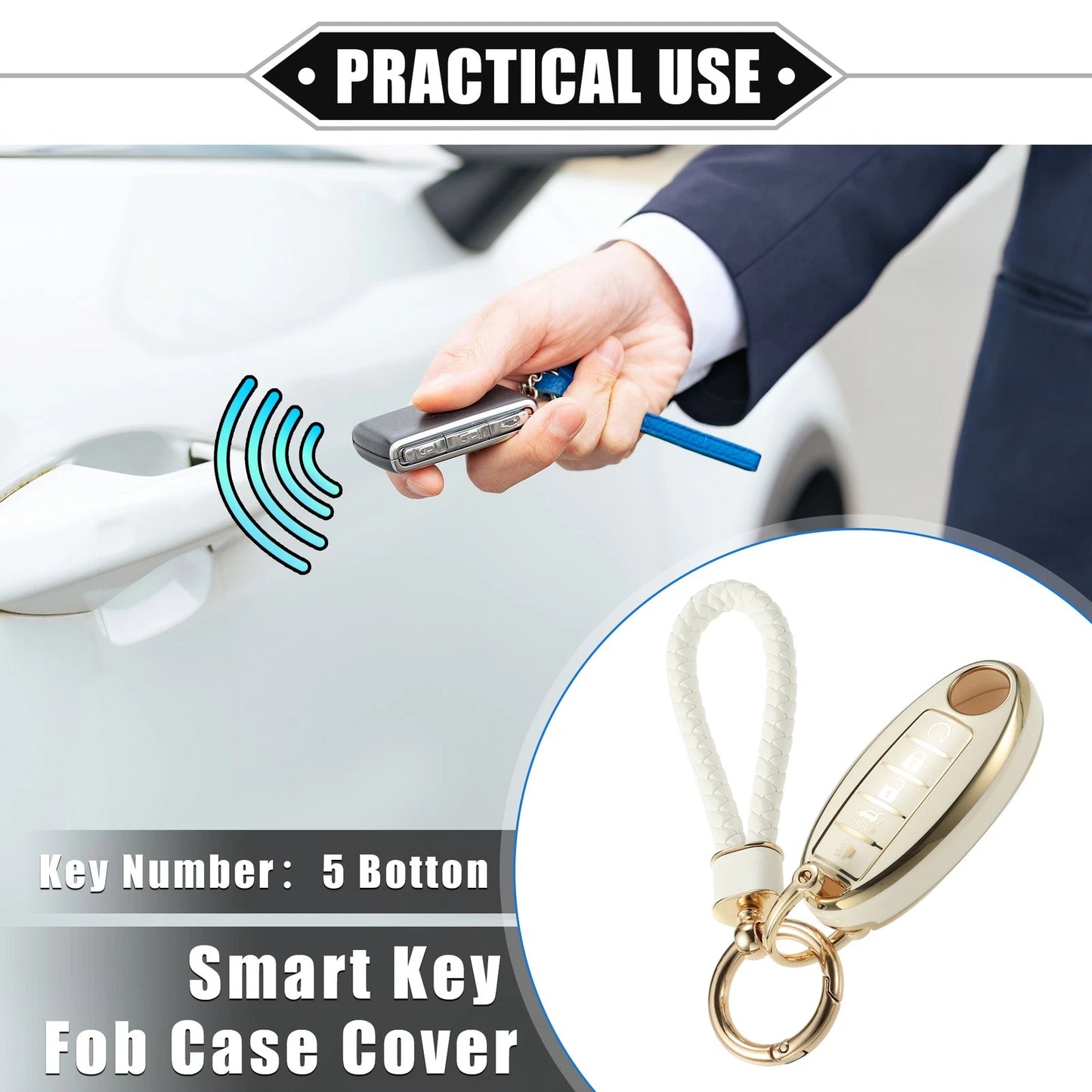 Set of 5 Keyless Remote Key Fob Covers for Infiniti Q30 (2016–2018) White