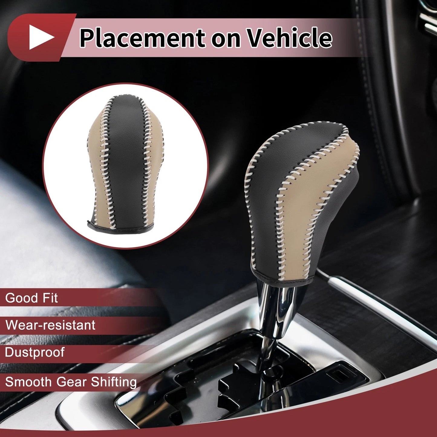 1Pc Gear Shift Knob Cover for Nissan Maxima (2016–2023) Black Beige Faux Leather