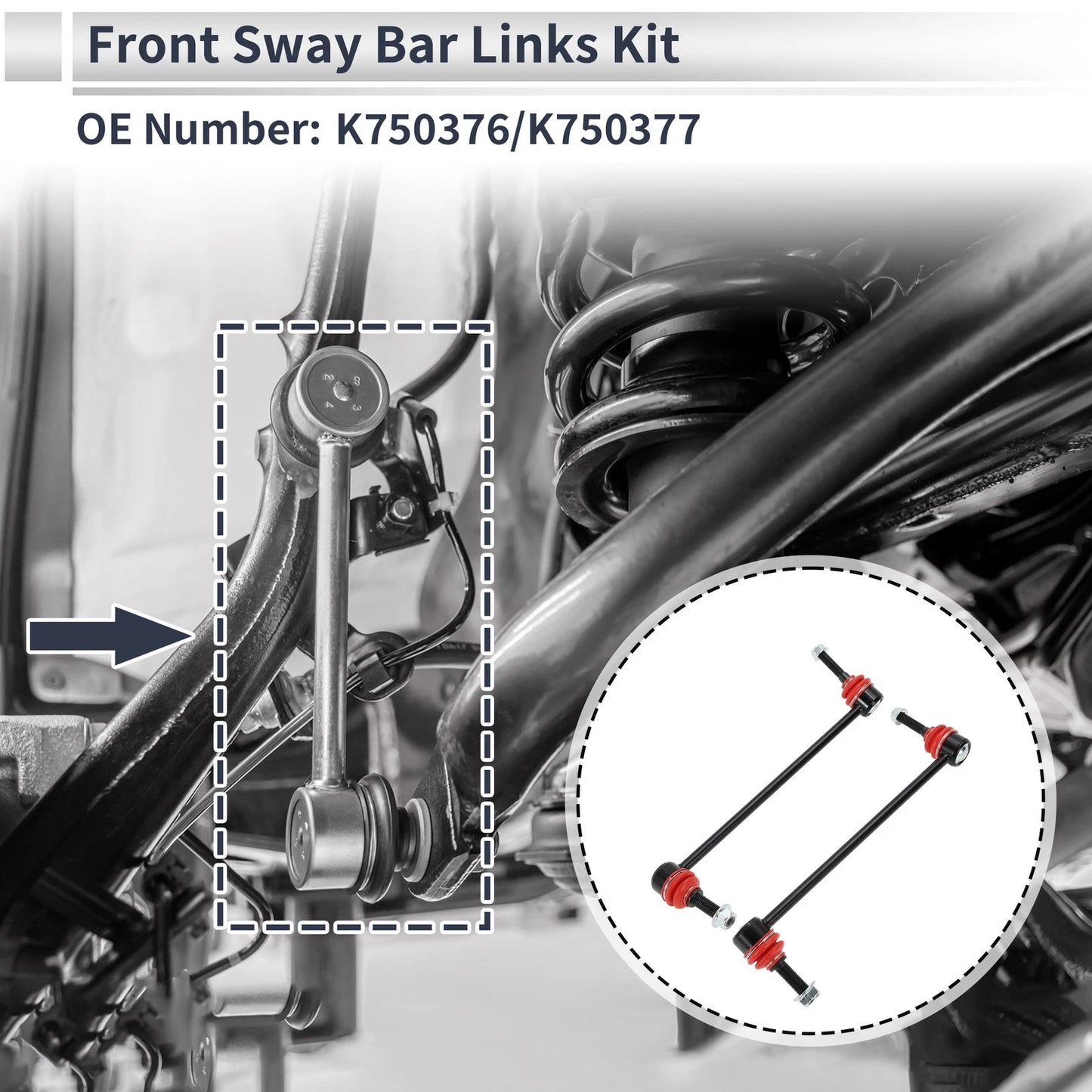 Set of 2 Front Stabilizer Bar Links for Ford Flex (2009) No.K750376/K750377