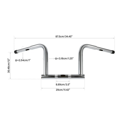 12" Chrome Rise Handlebar for Harley Dyna FXDB, Fat Bob FXDF (2006-2017)