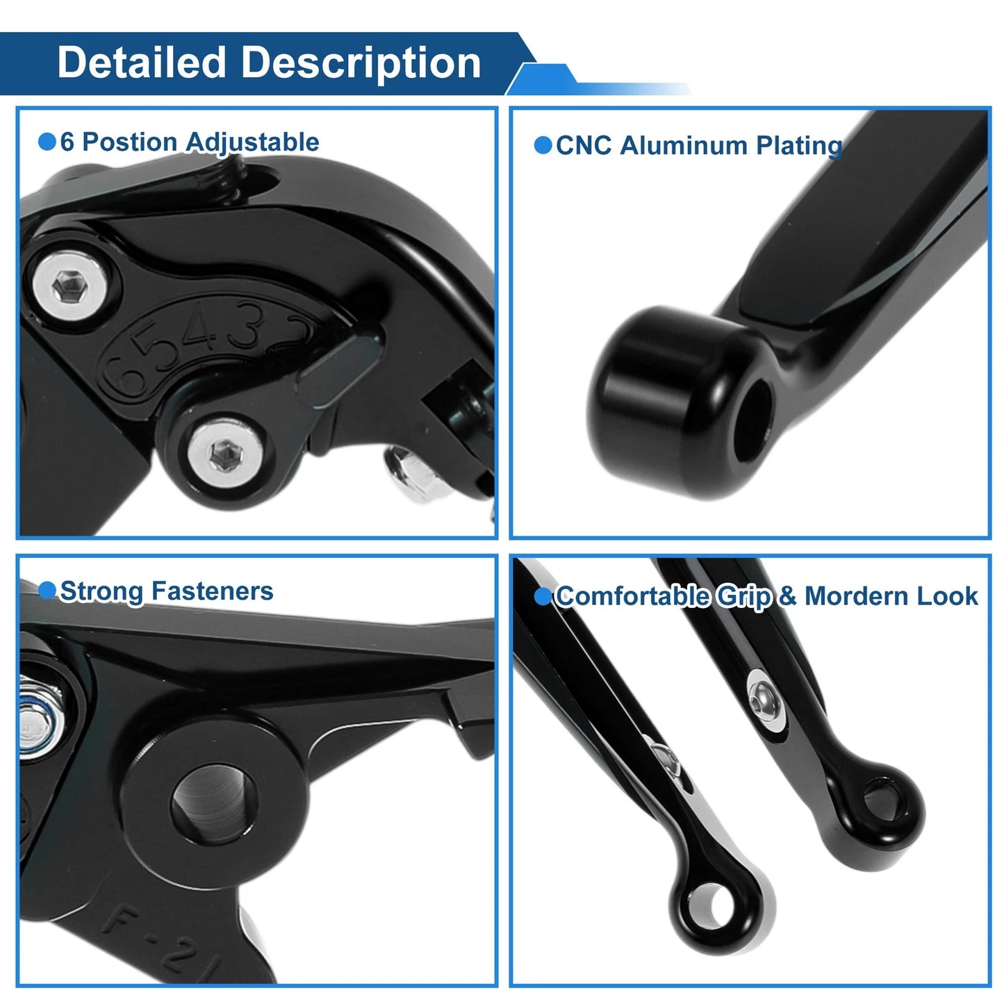 Adjustable Brake Clutch Levers for Kawasaki Versys 650 (2015–2023) Solid Black