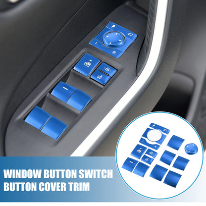 14 Pcs Window Switch Button Cover Trim for Toyota RAV4 (2019–2022) Aluminum Blue