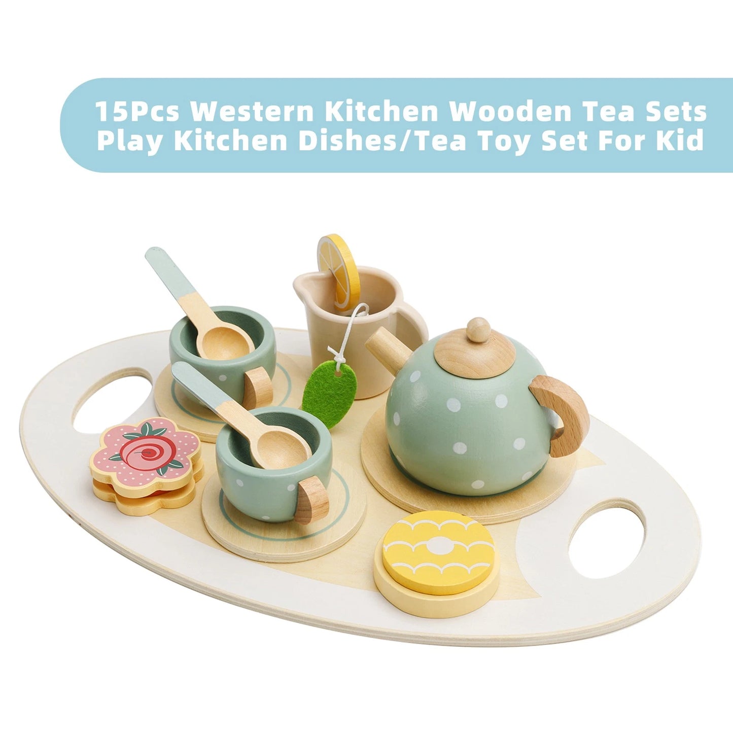 15Pcs Tea Set for Kids - Western Playing Dishes