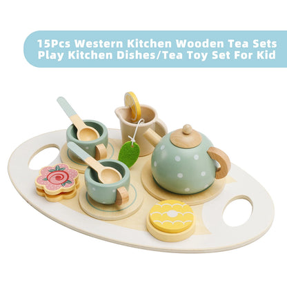15Pcs Tea Set for Kids - Western Playing Dishes