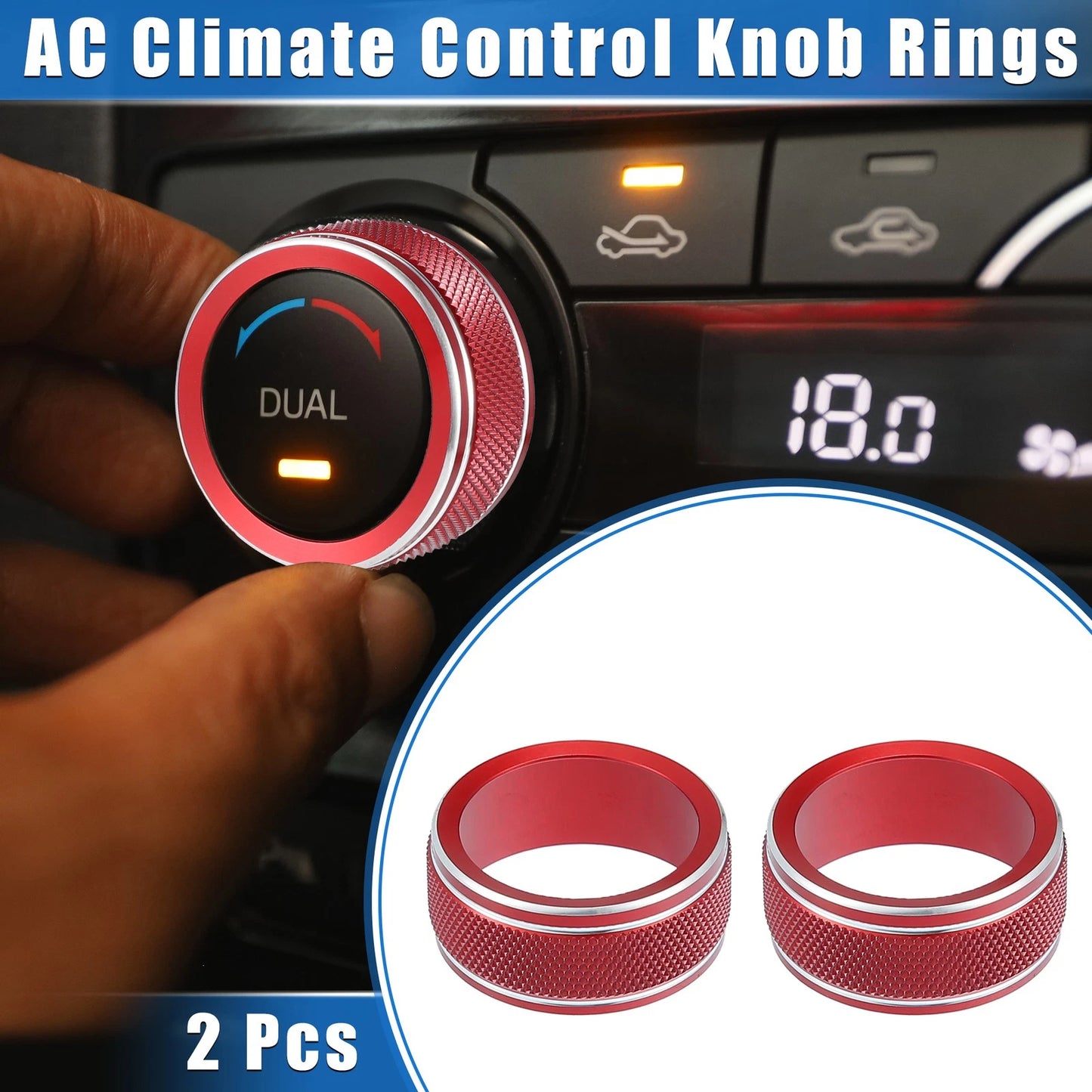 2pcs AC Climate Control Knob Rings for Toyota Camry (2021–2023) Red