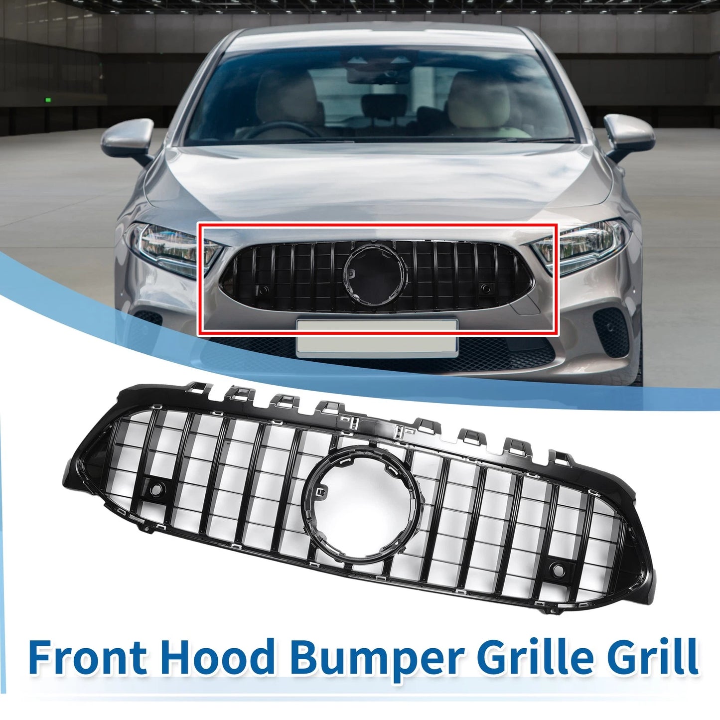 Front Upper Bumper Grille for Mercedes-Benz (without Hole, Black)