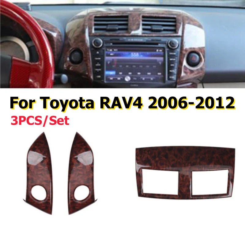 3 x Wood Grain Center Console Frame Cover for Toyota RAV4 (2006–2012)