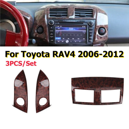 3 x Wood Grain Center Console Frame Cover for Toyota RAV4 (2006–2012)
