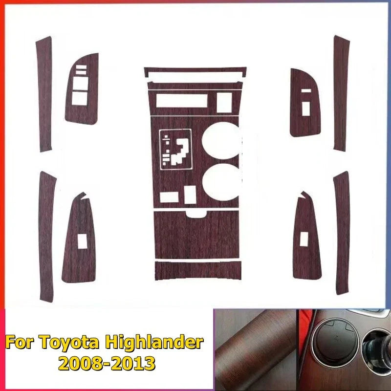 Wood Grain Interior Vinyl Stickers Decals for Toyota Highlander (2008–2013)