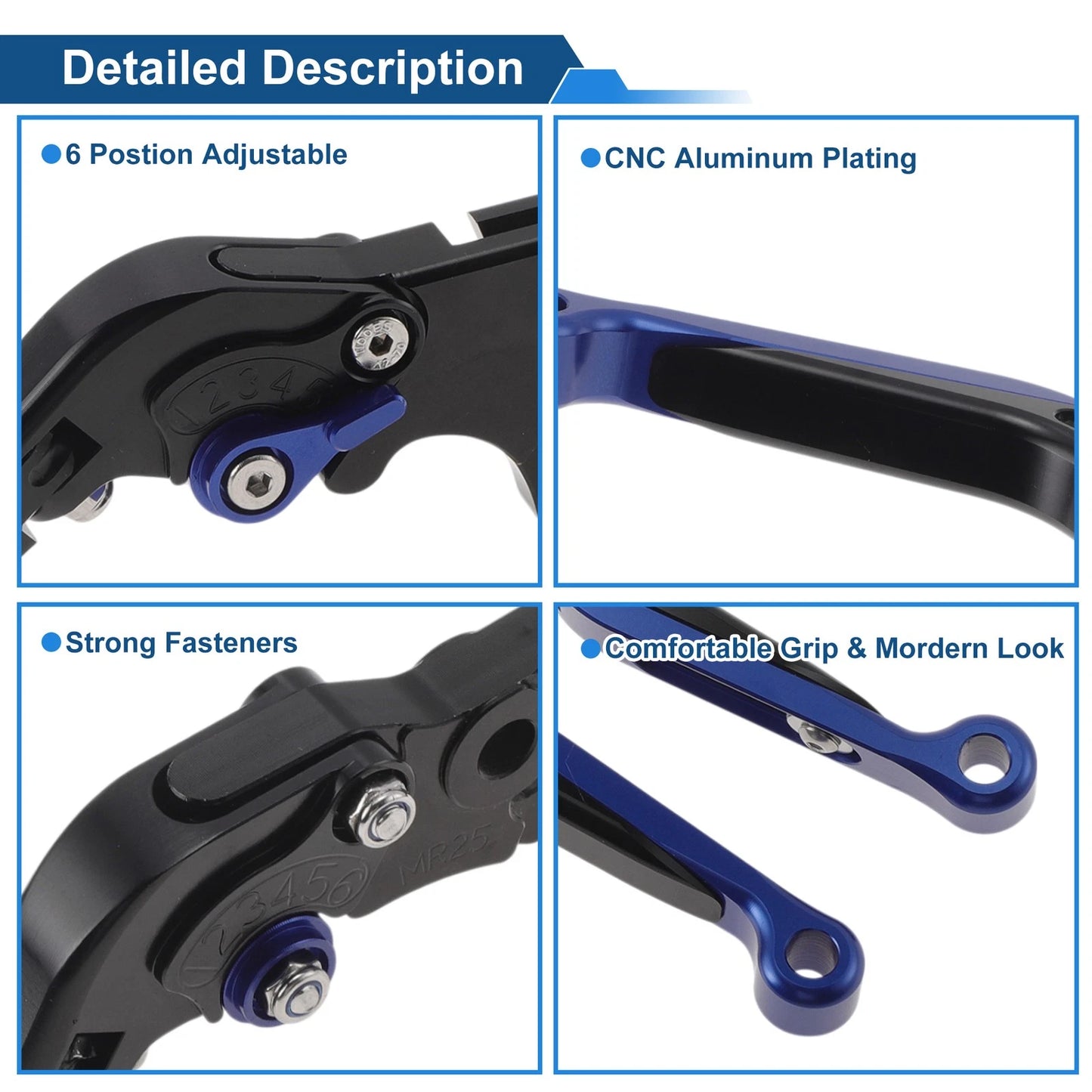 Adjustable Brake Clutch Levers for Yamaha MT125 (2014–2021) Black Blue