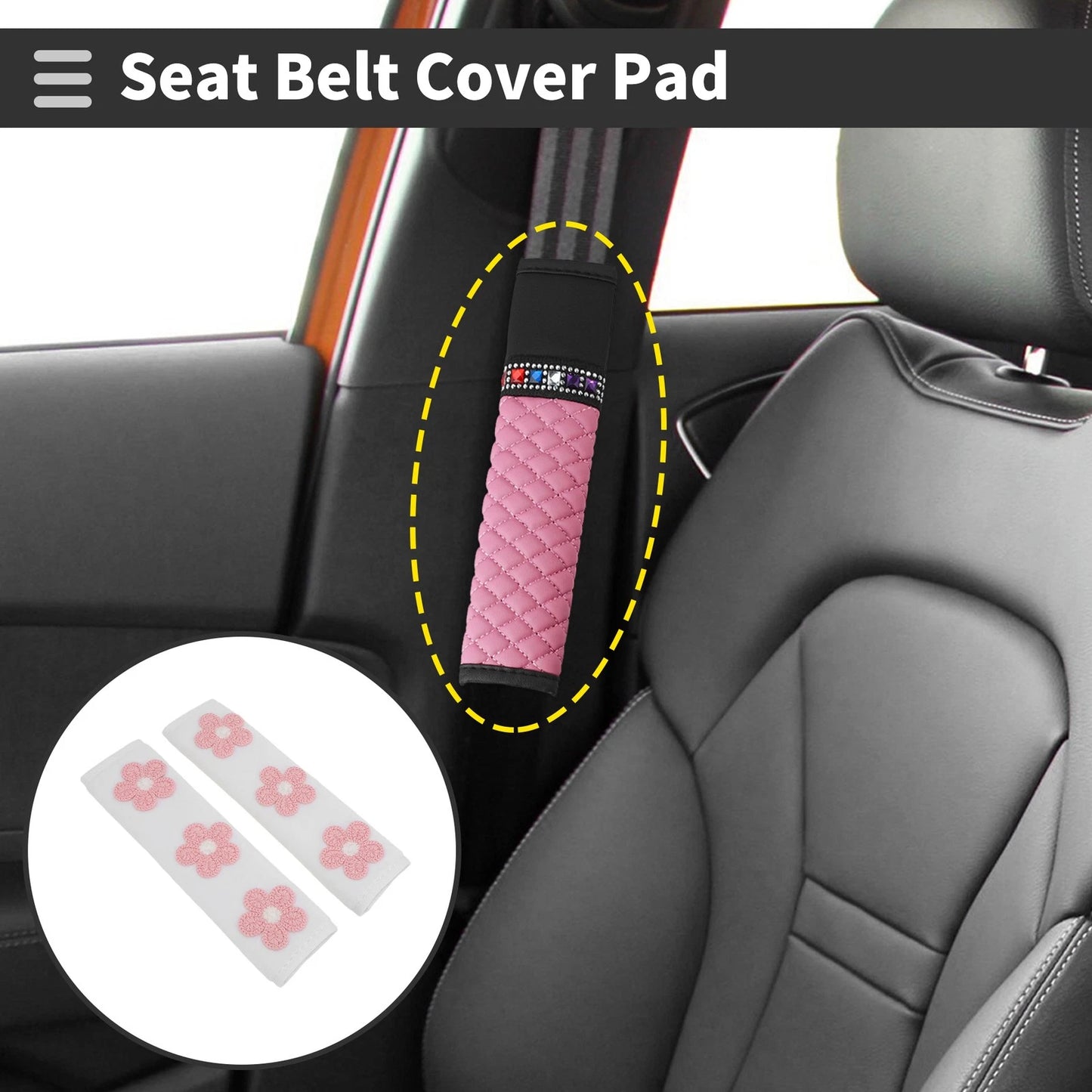 2X Pink Seat Belt Cover Pad for Universal Fit (24cm)