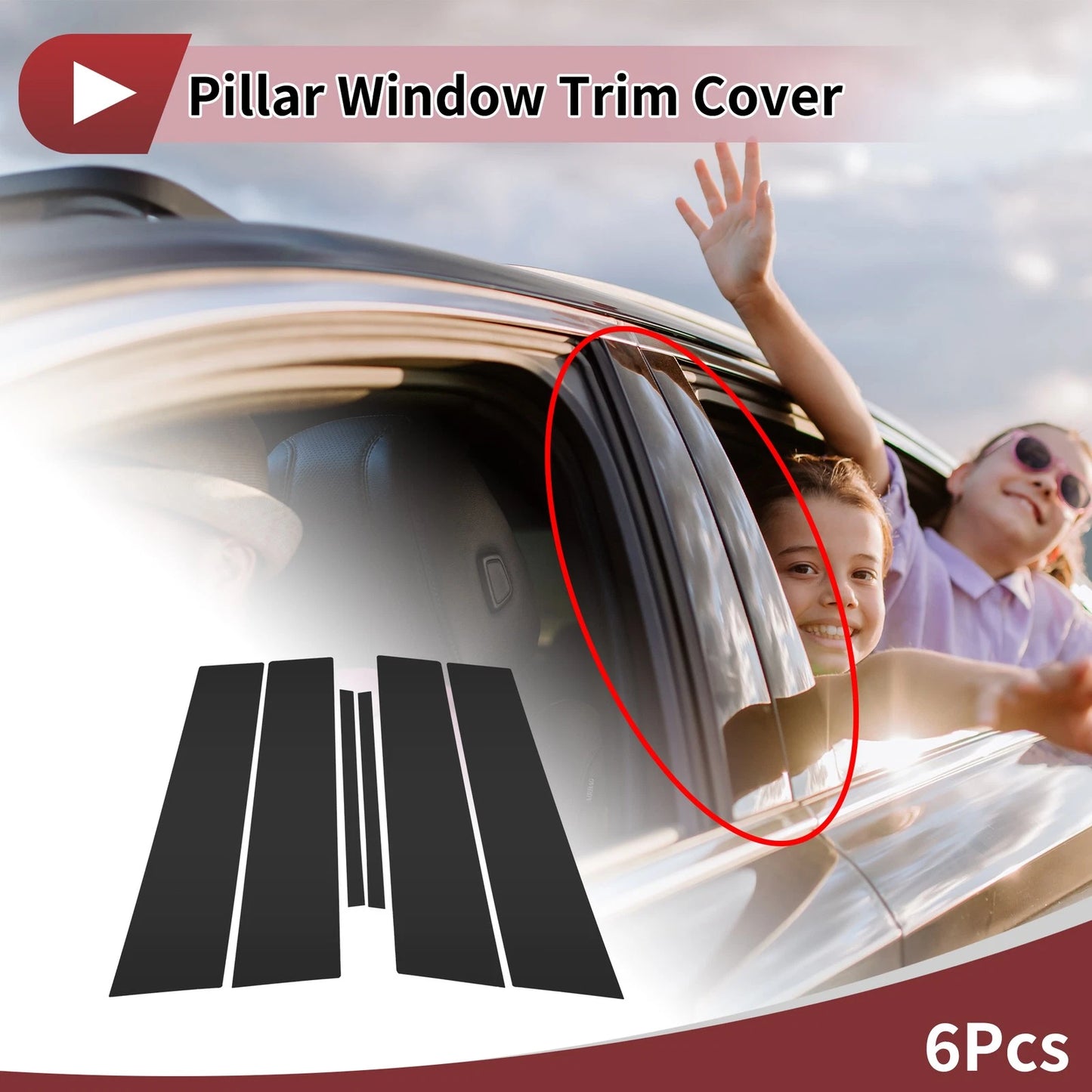 Set of 6 Door Pillar Window Trim for Lexus ES (2018–2025) Black