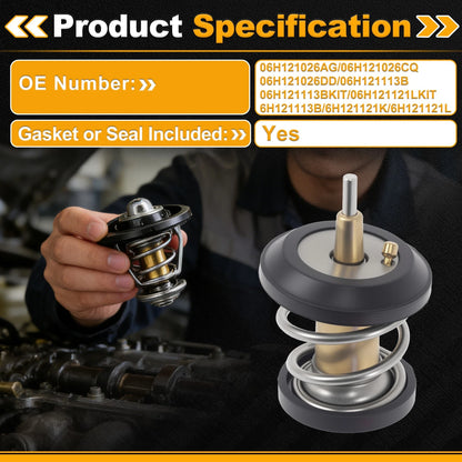 Engine Coolant Thermostat 06H121026AG for Audi A3 (2010–2011) with Seal
