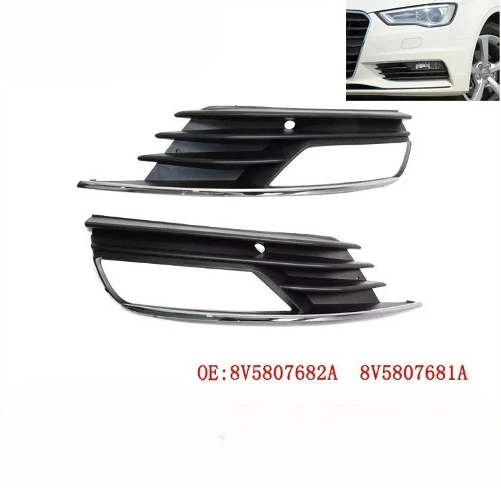 Pair Front Bumper Fog Light Grille Cover for Audi A3 Quattro 8V (2013–2020)