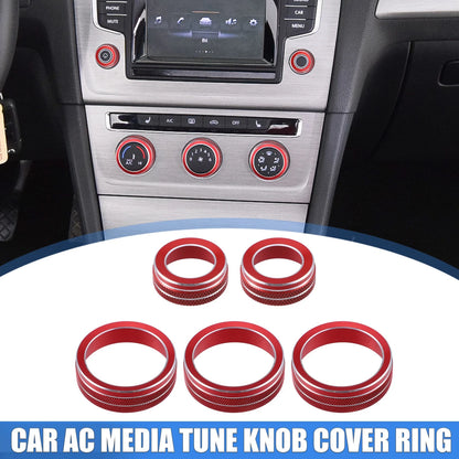 Set of 5 Front AC Media Tune Knob Cover Rings for VW Golf MK7 (2016–2020) Red