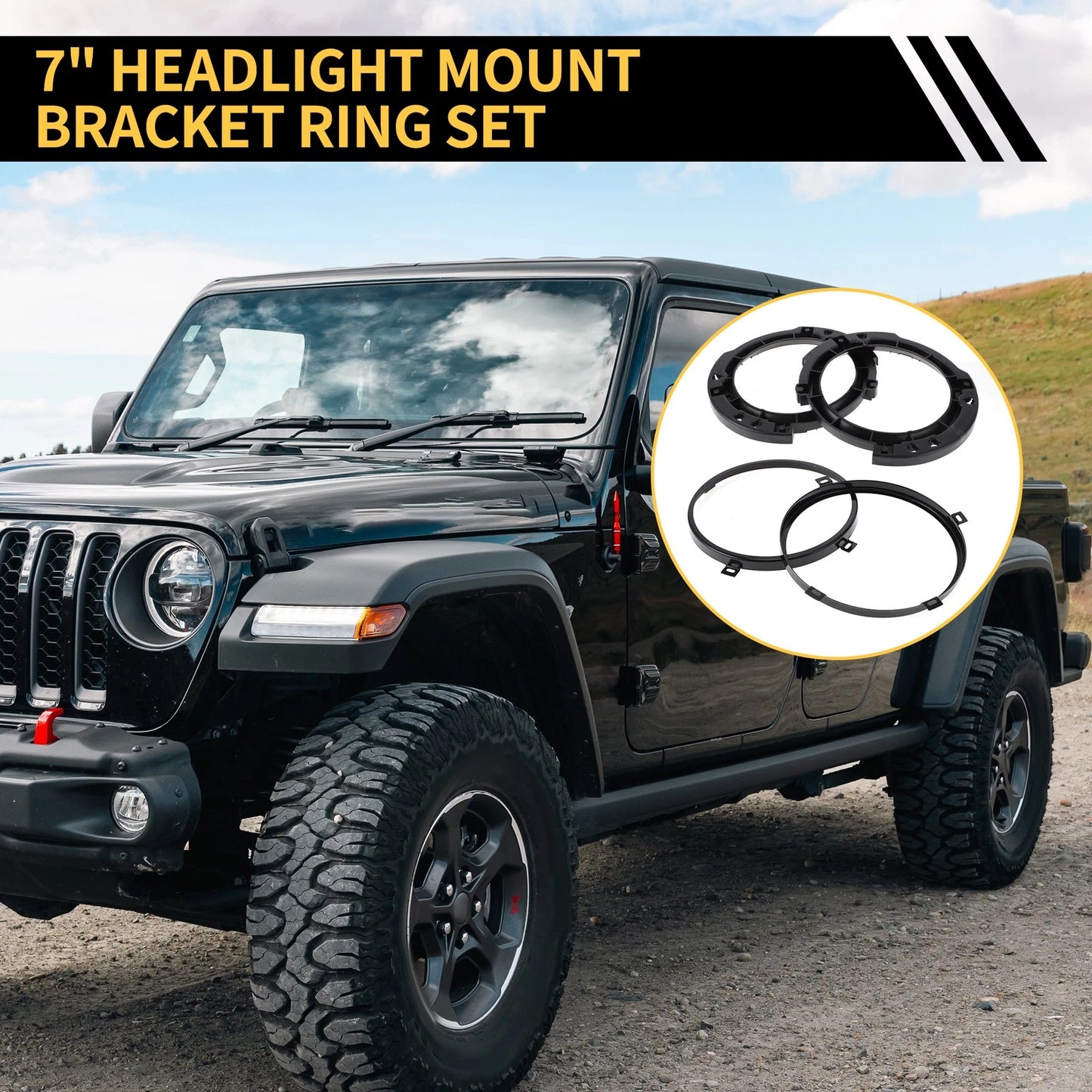 Set of 2 Headlight Mounting Retaining Bracket Rings for Jeep Wrangler JK (2007–2018)