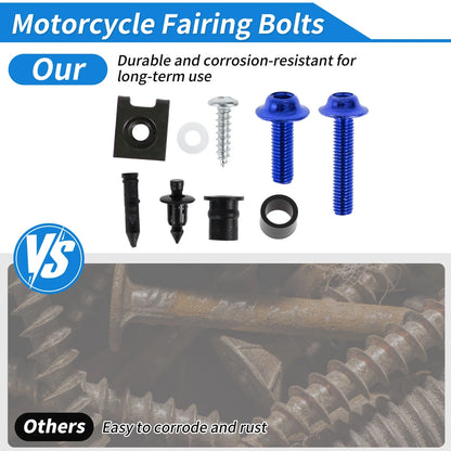 Windshield Bolts for Kawasaki Yamaha Suzuki (Stainless Steel, Rubber, Blue)