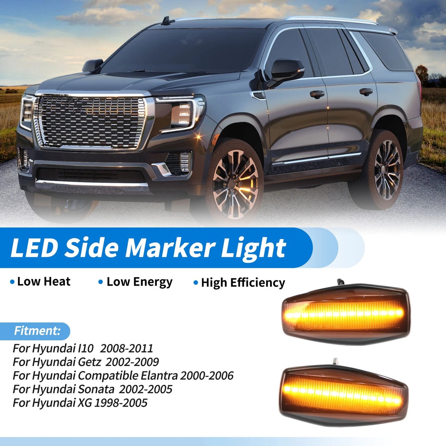 2X LED Side Fender Marker Light for Hyundai I10 (2008–2011) Amber Turn Signal