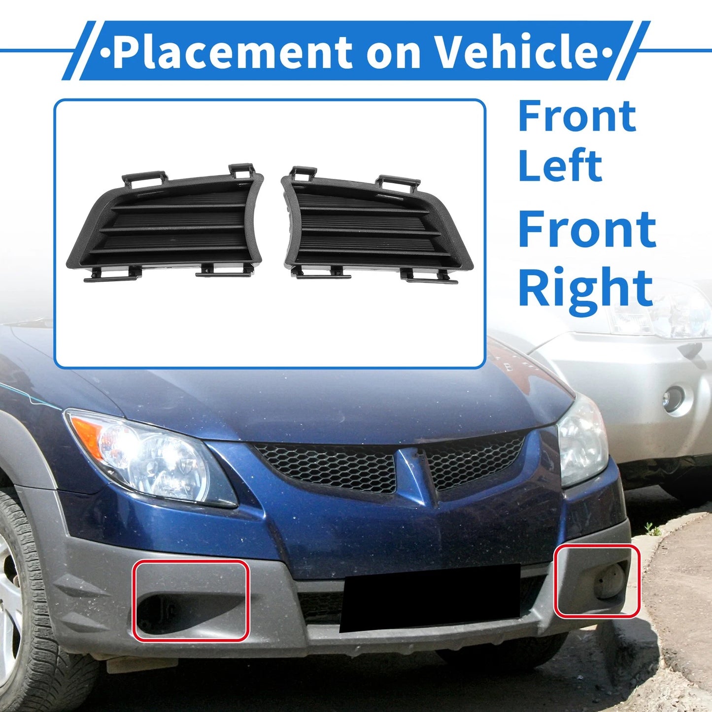 Set of 2 Front Bumper Fog Light Covers No.88974247 for Pontiac Vibe (2005–2008) Black ABS