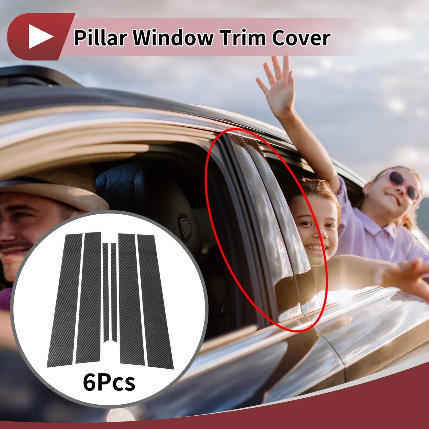 6 Pcs Door Pillar Window Trim for Mercedes-Benz C-Class (1994-2000) Black Carbon Fiber