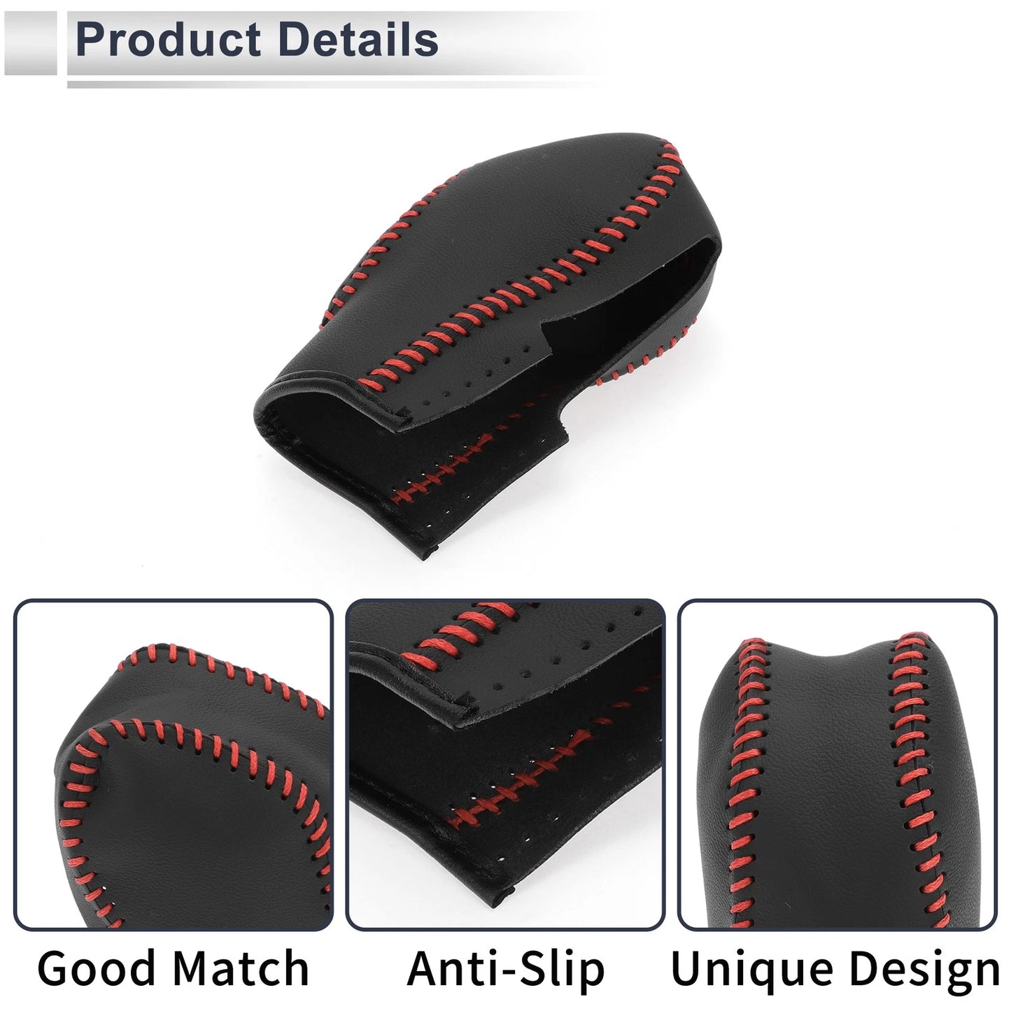 1 Pc Gear Shift Knob Cover Black Red Faux Leather for Ford Fusion (2013-2016)