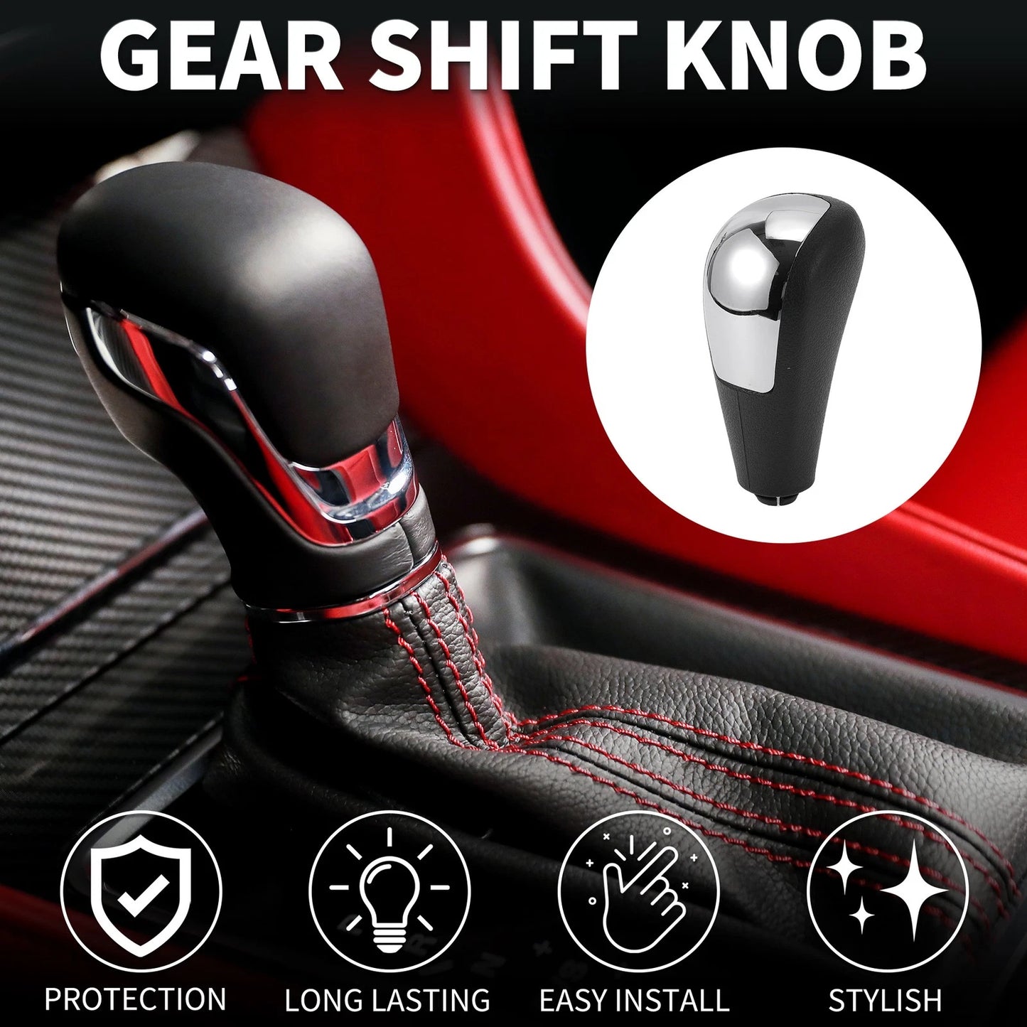 Automatic Gear Shift Knob for Ford Focus MK2 (2005–2012) Plastic Black Silver Tone